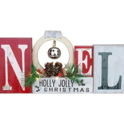 LED Lighted "Noel Holly Jolly Christmas" Holiday Sign with Jingle Bell - 13"