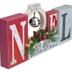 LED Lighted "Noel Holly Jolly Christmas" Holiday Sign with Jingle Bell - 13"