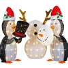 LED Lighted Penguins Building Snowman Outdoor Christmas Decoration - 35" - Set of 3