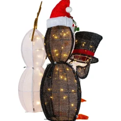 LED Lighted Penguins Building Snowman Outdoor Christmas Decoration - 35