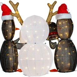 LED Lighted Penguins Building Snowman Outdoor Christmas Decoration - 35