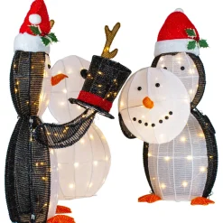 LED Lighted Penguins Building Snowman Outdoor Christmas Decoration - 35