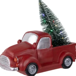 LED Lighted Pine Tree in Vintage Truck Christmas Decoration - 10" - Red