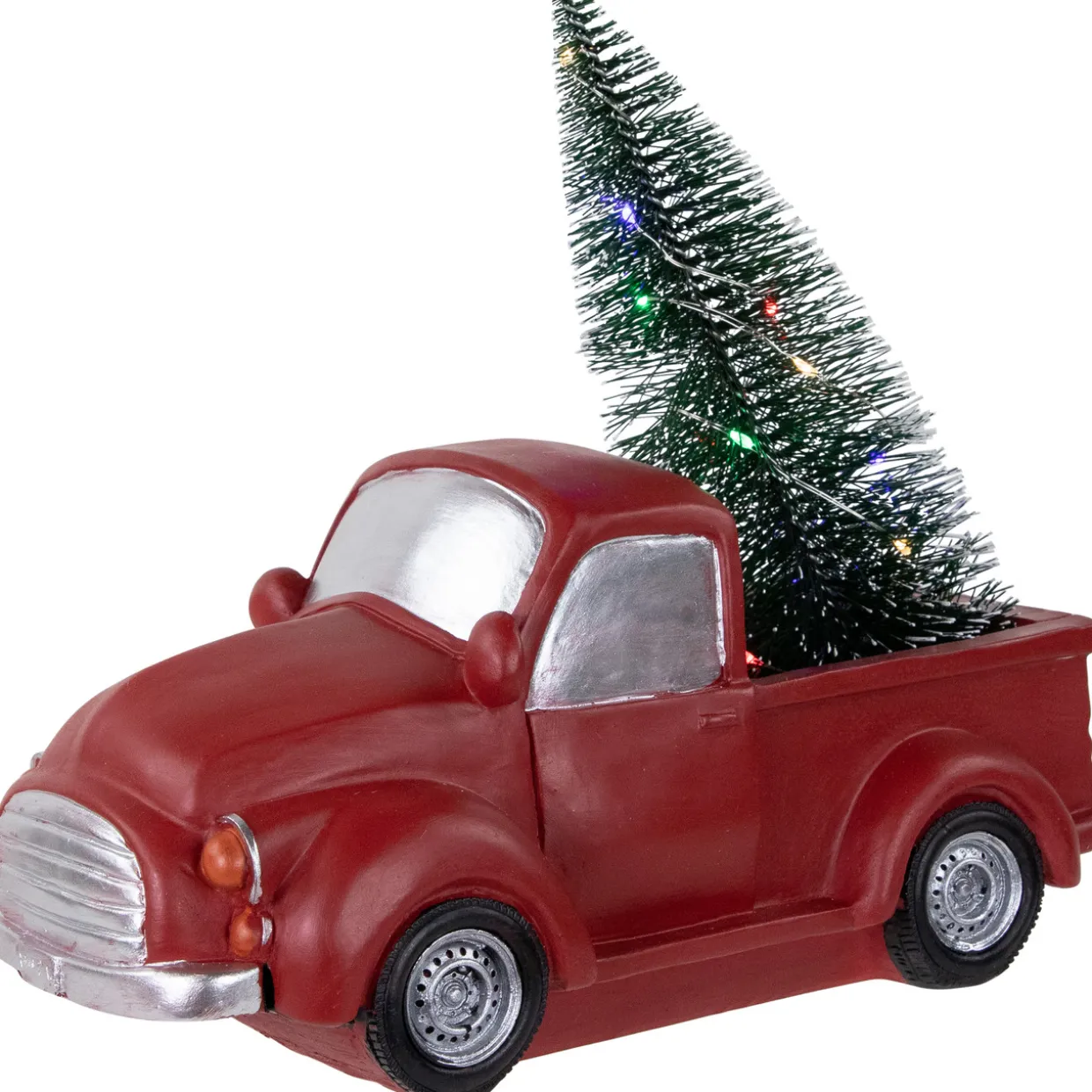 LED Lighted Pine Tree in Vintage Truck Christmas Decoration - 10" - Red