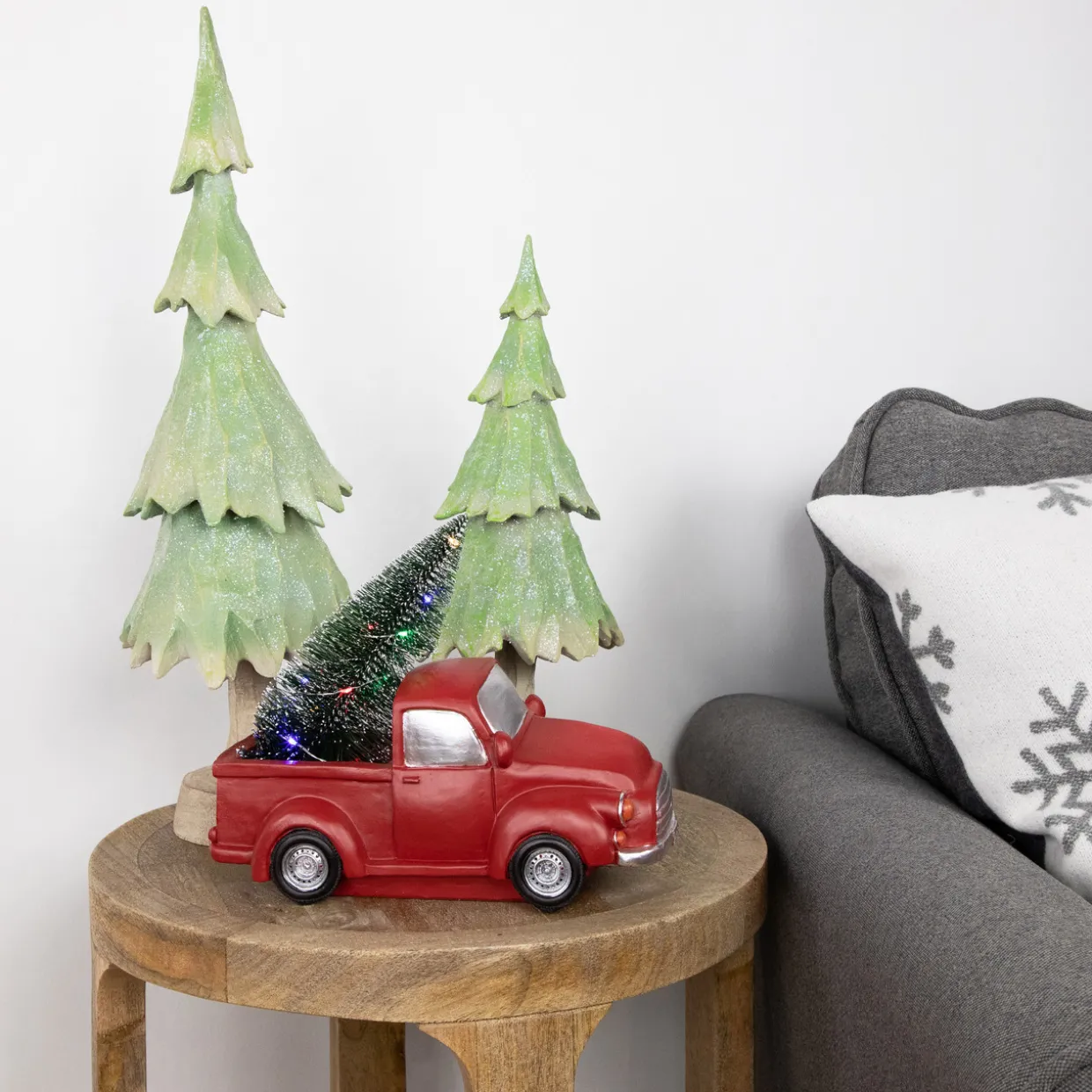 LED Lighted Pine Tree in Vintage Truck Christmas Decoration - 10" - Red