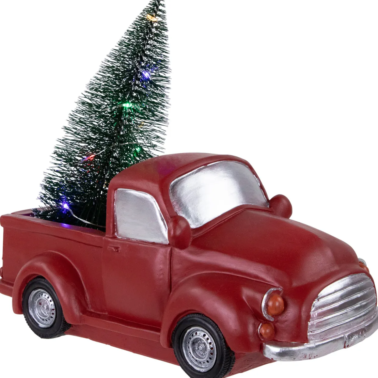 LED Lighted Pine Tree in Vintage Truck Christmas Decoration - 10" - Red