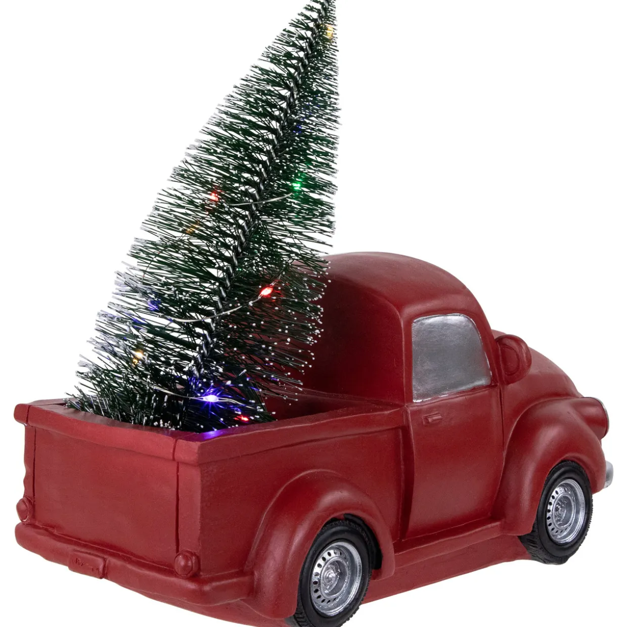 LED Lighted Pine Tree in Vintage Truck Christmas Decoration - 10" - Red
