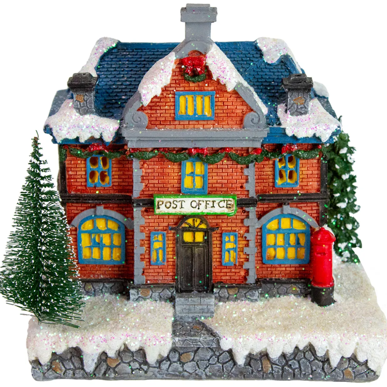 LED Lighted Post Office Christmas Village Decoration - 7"