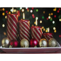 LED Lighted Red and Gold Christmas Candles Display Canvas Wall Art 11.75" x 15.75"