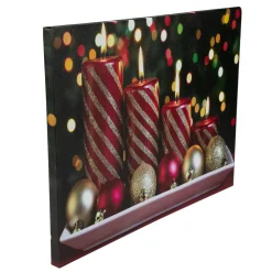 LED Lighted Red and Gold Christmas Candles Display Canvas Wall Art 11.75