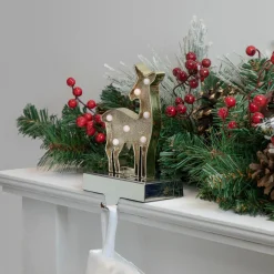 LED Lighted Reindeer Christmas Stocking Holder - 7.5" - Gold Finish