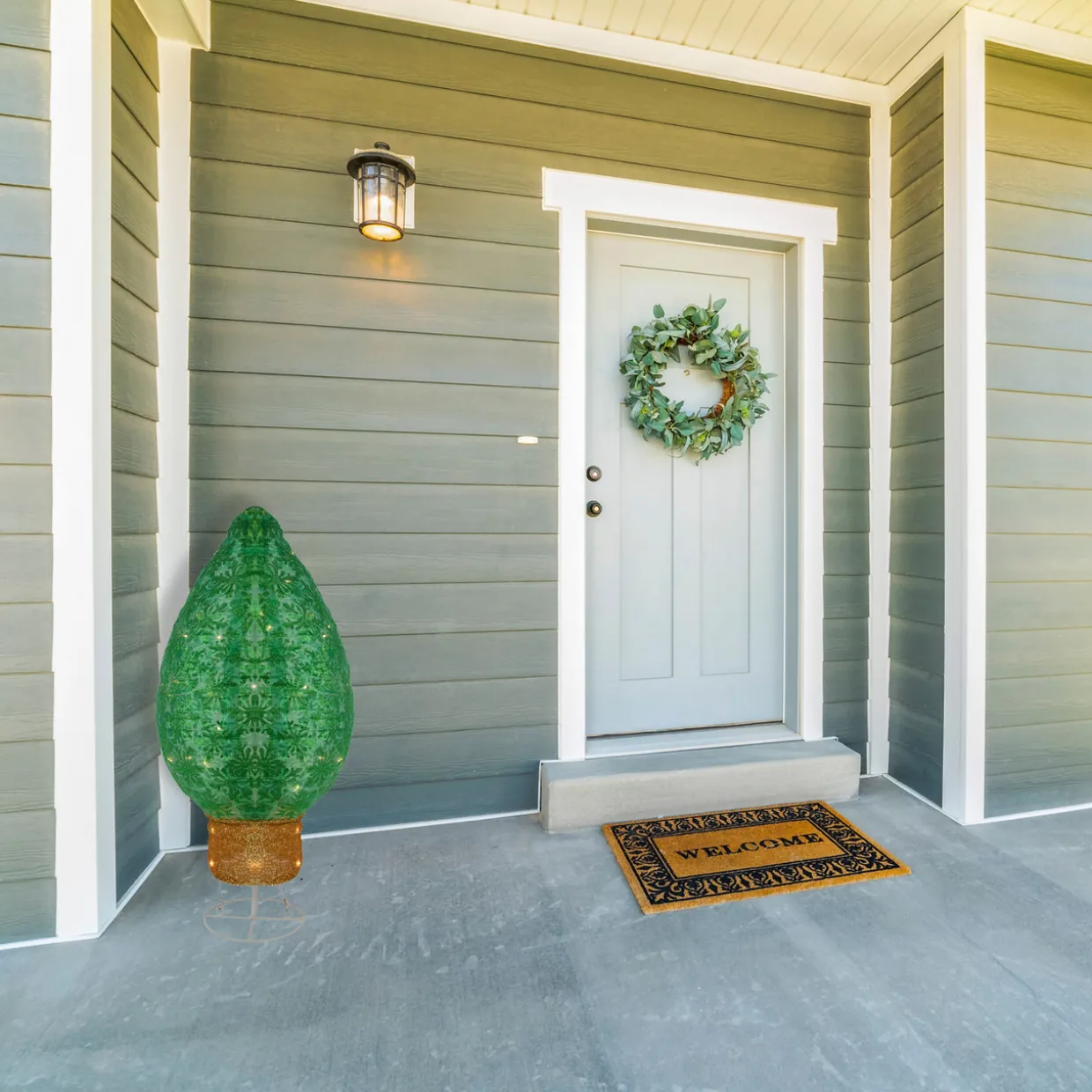 LED Lighted Retro Bulb Outdoor Christmas Decoration - 32" - Warm White - Green