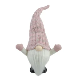 LED Lighted Round Rattan Christmas Gnome Figure - 14" - Pink and Cream