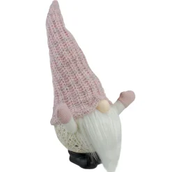 LED Lighted Round Rattan Christmas Gnome Figure - 14" - Pink and Cream