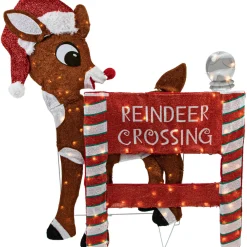 LED Lighted Rudolph Reindeer Crossing Outdoor Christmas Sign - 36" - Warm White