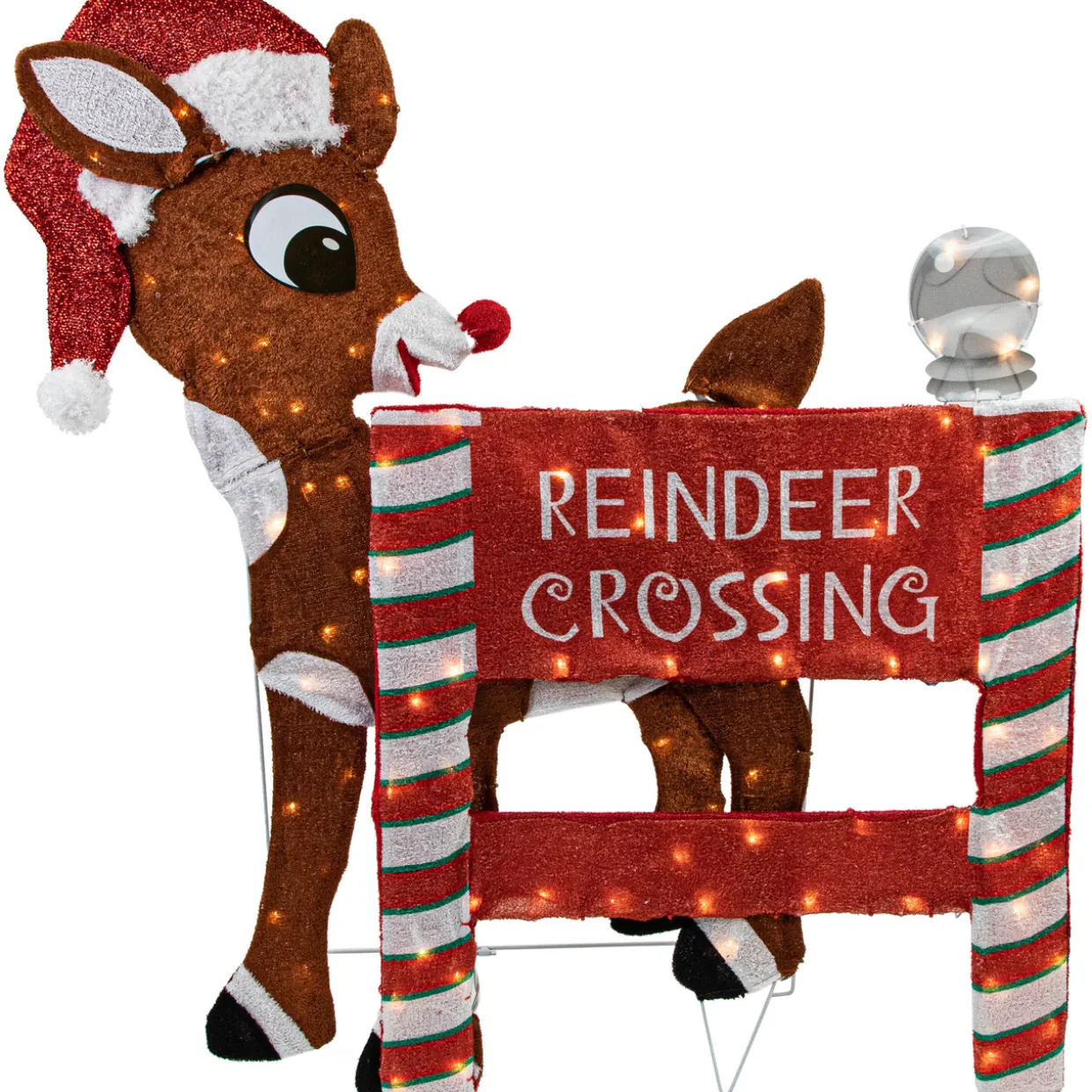 LED Lighted Rudolph Reindeer Crossing Outdoor Christmas Sign - 36" - Warm White