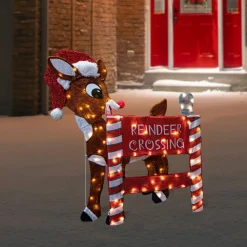 LED Lighted Rudolph Reindeer Crossing Outdoor Christmas Sign - 36" - Warm White