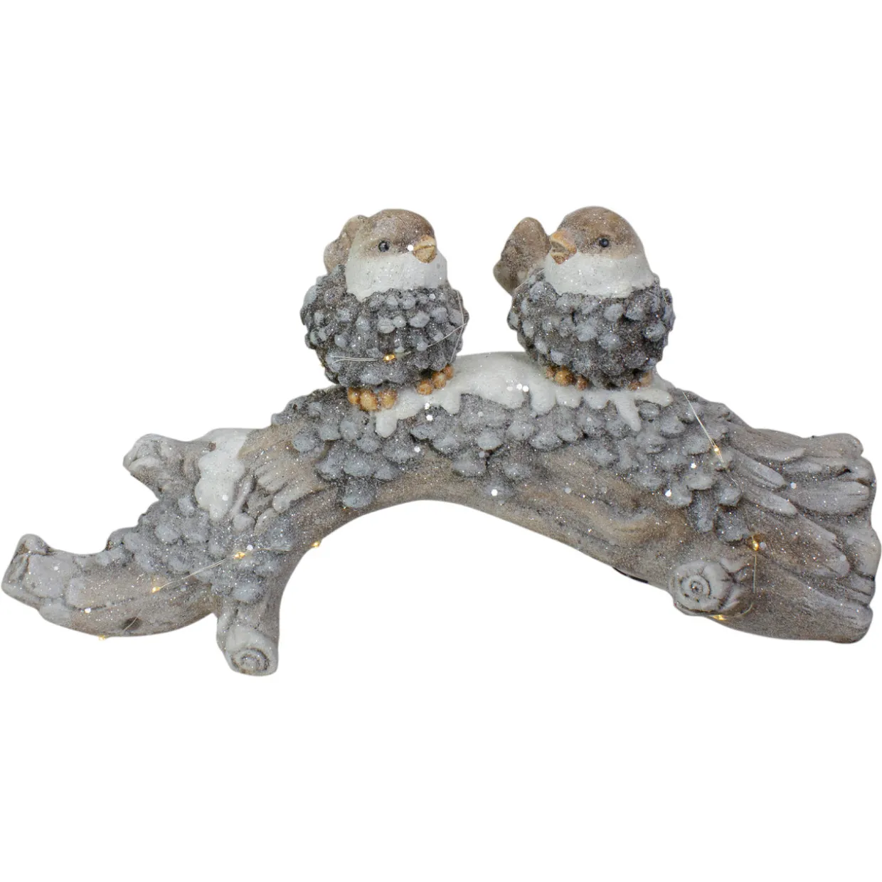 LED Lighted Rustic Glittered Birds on a Snowy Log Christmas Decoration - 18"