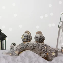 LED Lighted Rustic Glittered Birds on a Snowy Log Christmas Decoration - 18"