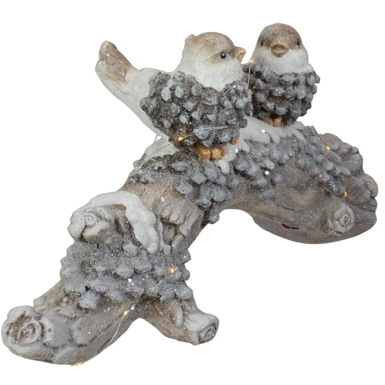 LED Lighted Rustic Glittered Birds on a Snowy Log Christmas Decoration - 18"