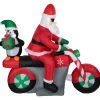 LED Lighted Santa and Penguin on Motorcycle Outdoor Christmas Inflatable - 5'