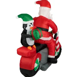 LED Lighted Santa and Penguin on Motorcycle Outdoor Christmas Inflatable - 5'