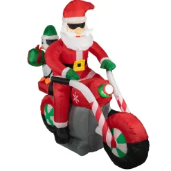 LED Lighted Santa and Penguin on Motorcycle Outdoor Christmas Inflatable - 5'