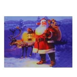 LED Lighted Santa Claus with Reindeer Christmas Canvas Wall Art 11.75" x 15.75"