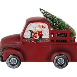 LED Lighted Santa in Red Retro Truck with Christmas Tree Snow Globe - 9"