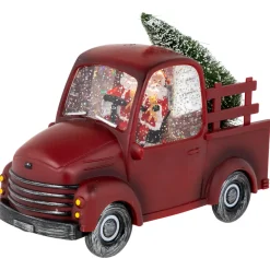 LED Lighted Santa in Red Retro Truck with Christmas Tree Snow Globe - 9