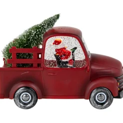 LED Lighted Santa in Red Retro Truck with Christmas Tree Snow Globe - 9