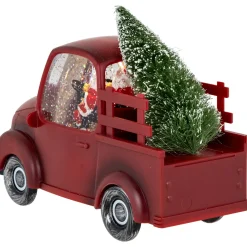 LED Lighted Santa in Red Retro Truck with Christmas Tree Snow Globe - 9