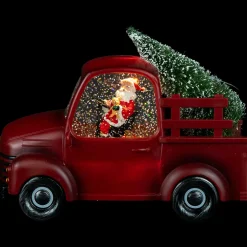 LED Lighted Santa in Red Retro Truck with Christmas Tree Snow Globe - 9
