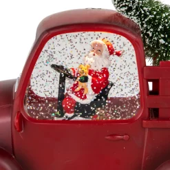 LED Lighted Santa in Red Retro Truck with Christmas Tree Snow Globe - 9