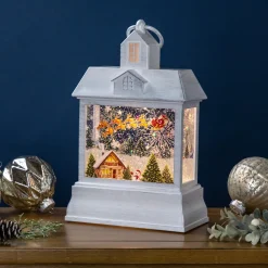 LED Lighted Santa's Sleigh Christmas Lantern Snow Globe - 10"