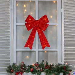 LED Lighted Sequin Bow Christmas Decoration - 17.5" - Red - Warm White Lights