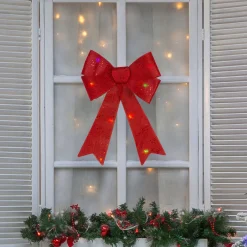 LED Lighted Sequin Christmas Bow Decoration - 16" - Color Changing Lights