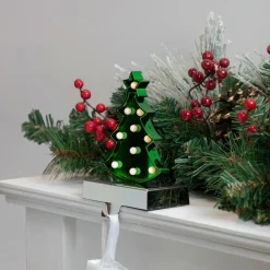 LED Lighted Shiny Christmas Tree Stocking Holder - 7" - Silver and Green