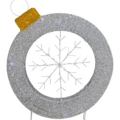 LED Lighted Silver Tinsel Ornament with Snowflake Outdoor Christmas Decoration - 21.5"
