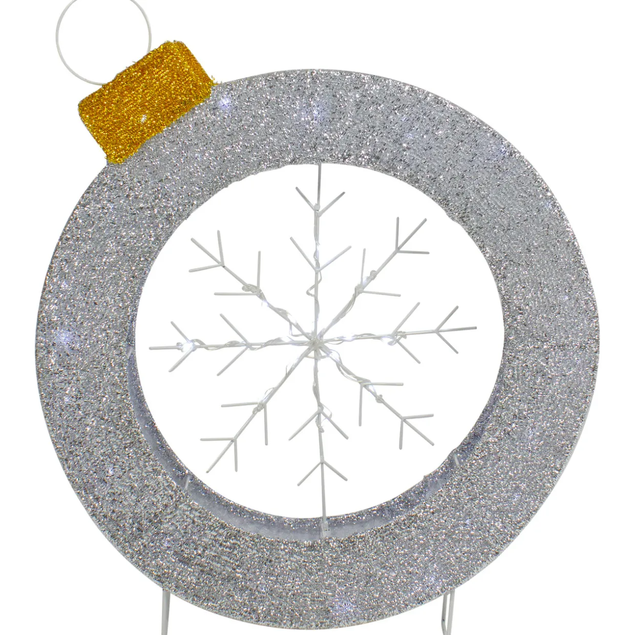LED Lighted Silver Tinsel Ornament with Snowflake Outdoor Christmas Decoration - 21.5"