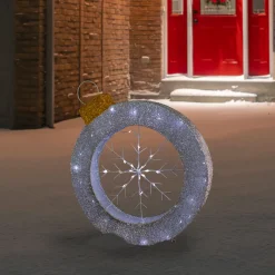 LED Lighted Silver Tinsel Ornament with Snowflake Outdoor Christmas Decoration - 21.5"