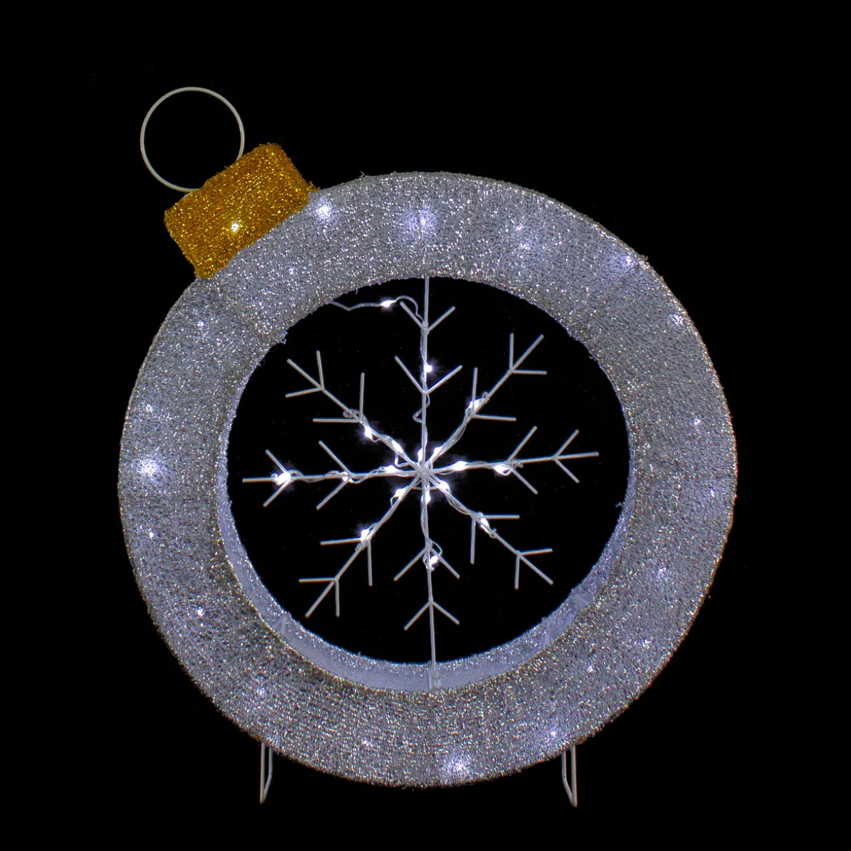 LED Lighted Silver Tinsel Ornament with Snowflake Outdoor Christmas Decoration - 21.5"