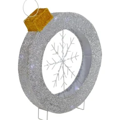 LED Lighted Silver Tinsel Ornament with Snowflake Outdoor Christmas Decoration - 21.5