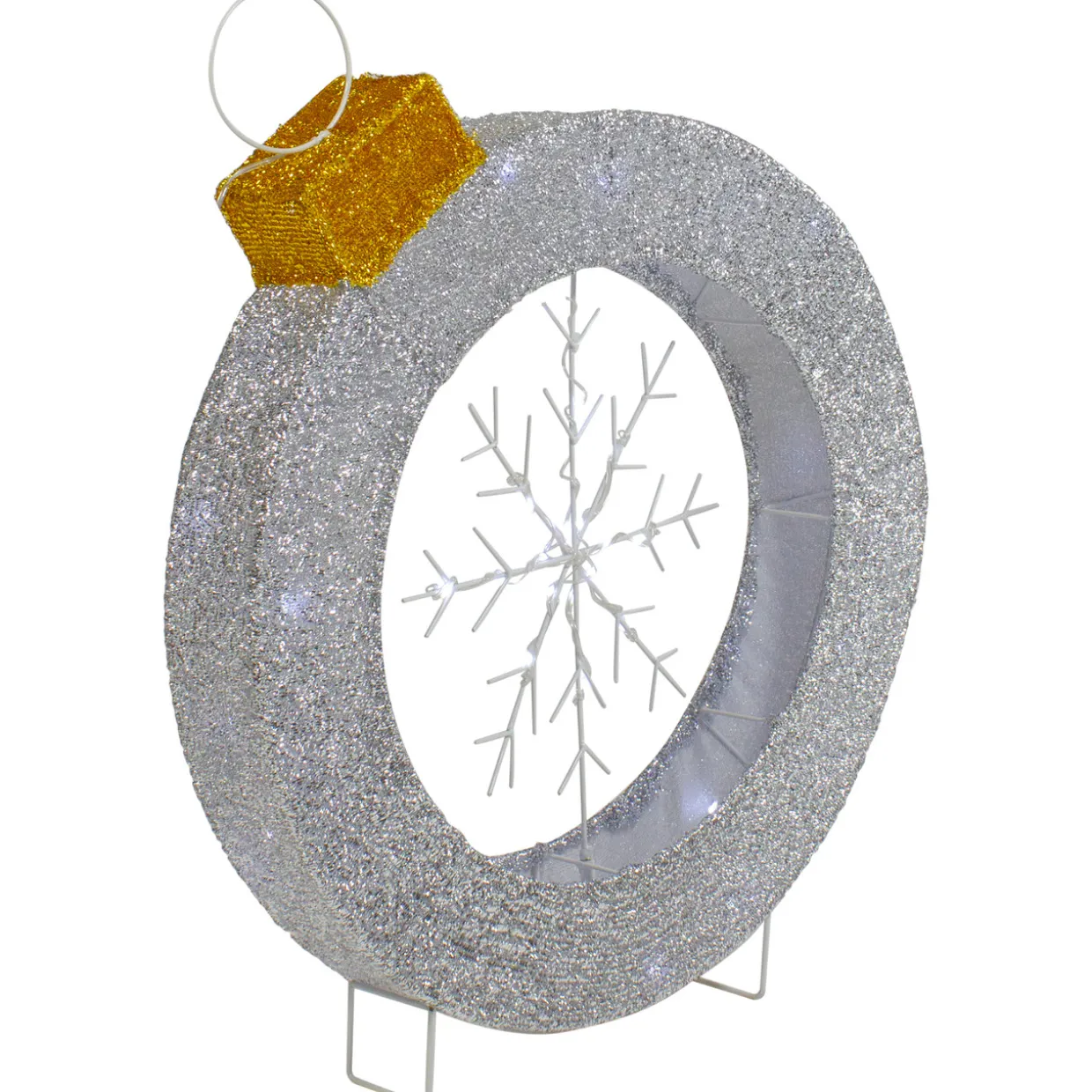 LED Lighted Silver Tinsel Ornament with Snowflake Outdoor Christmas Decoration - 21.5"