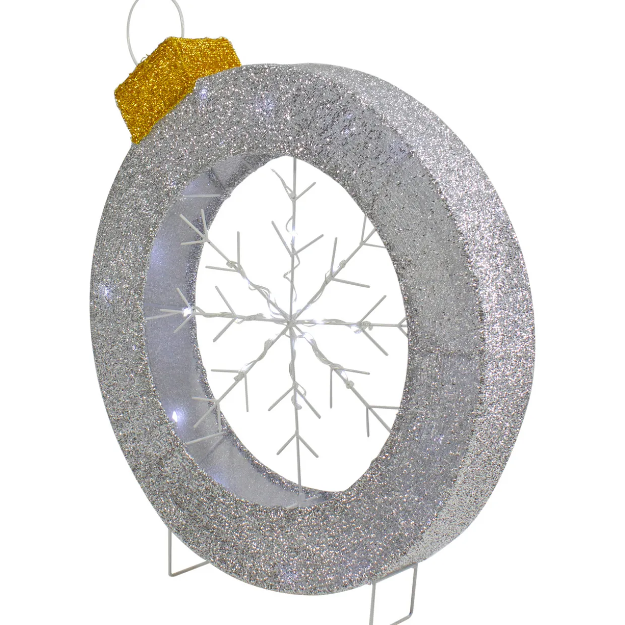 LED Lighted Silver Tinsel Ornament with Snowflake Outdoor Christmas Decoration - 21.5"