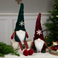 LED Lighted Sitting Gnome with Snowflake Christmas Figure - 13