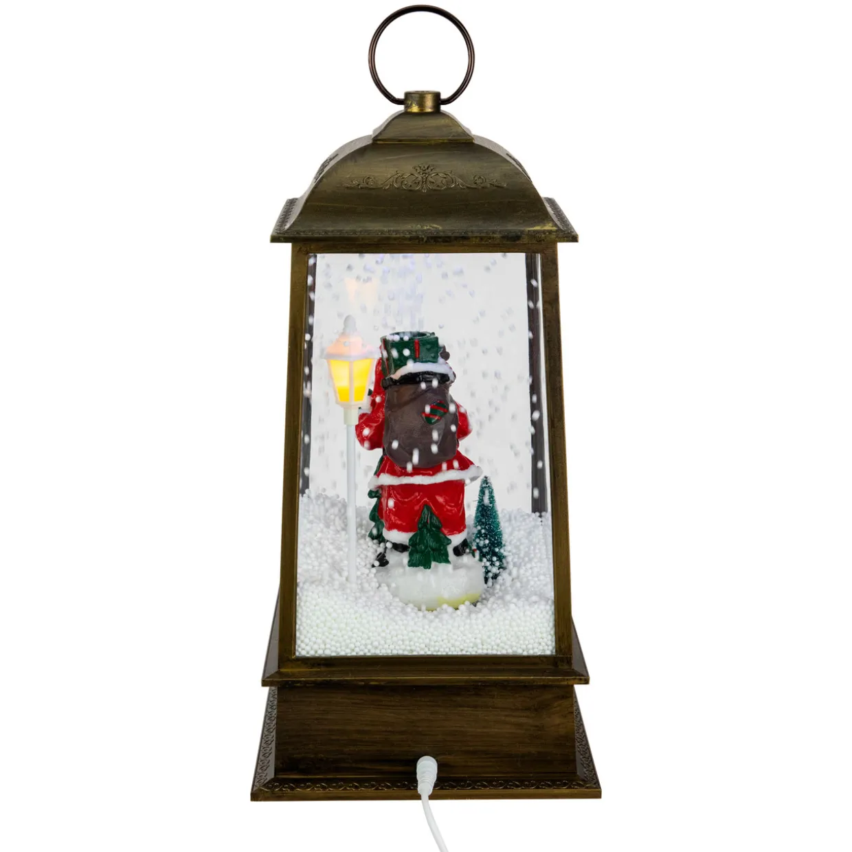 LED Lighted Snowing and Musical Santa Christmas Lantern - 13.5"