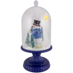 LED Lighted Snowing Musical Snowman in Cloche Christmas Decoration - 13.5" - Blue