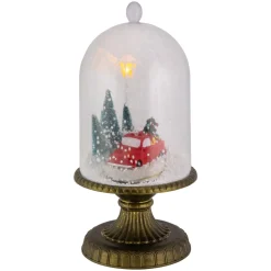 LED Lighted Snowing Musical Retro Truck Under Cloche Christmas Decoration - 13.5