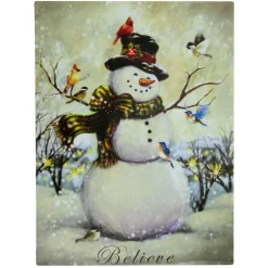 LED Lighted Snowman and Bird Friends Christmas Canvas Wall Art 15.75" x 11.75"